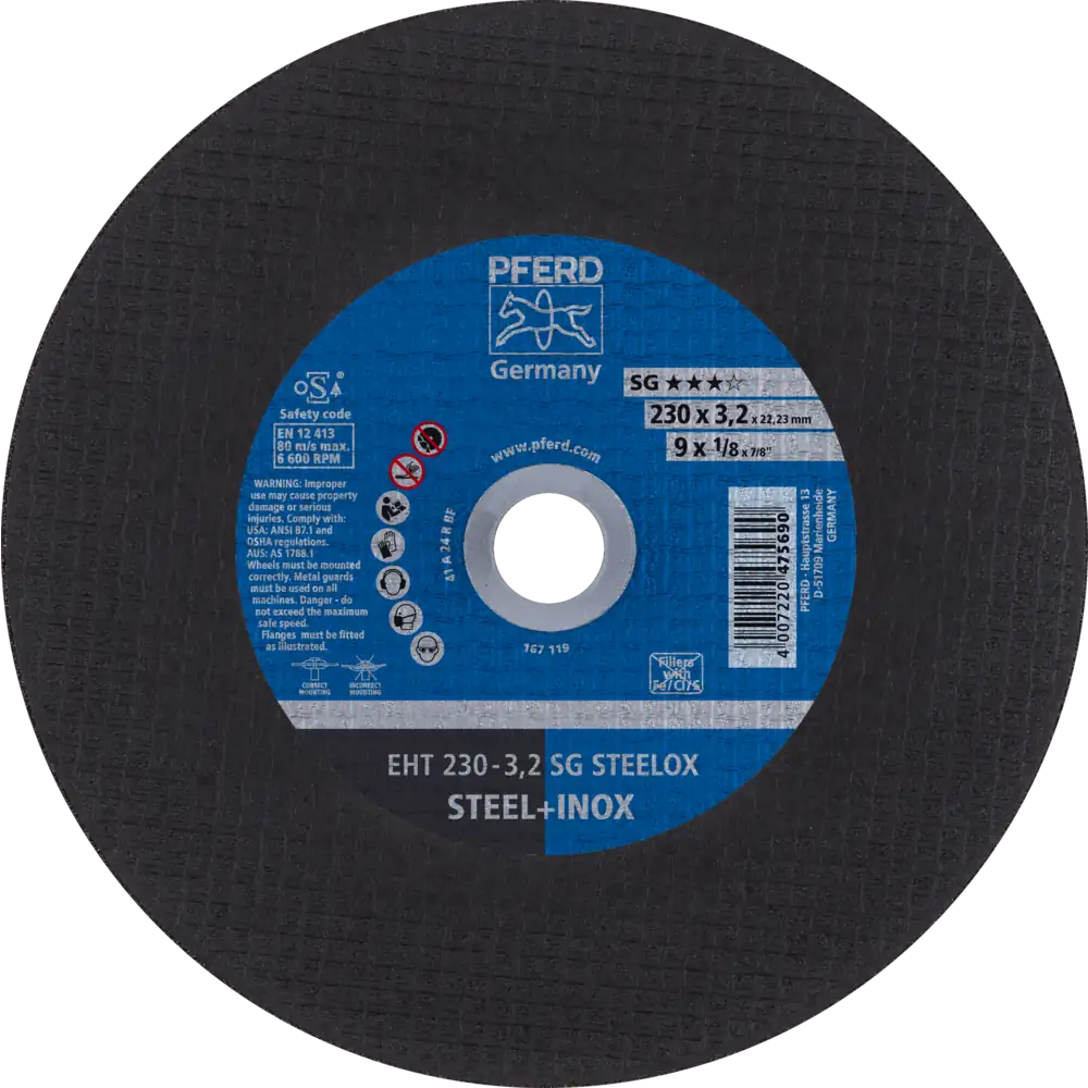 PFERD TOOLS Trennscheibe EHT gerade Leistungslinie SG STEELOX für Stahl/Edelstahl
