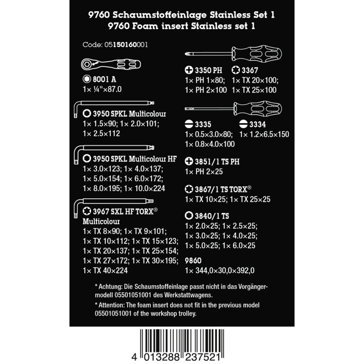 Wera 9760 Schaumstoffeinlage Stainless Set 1