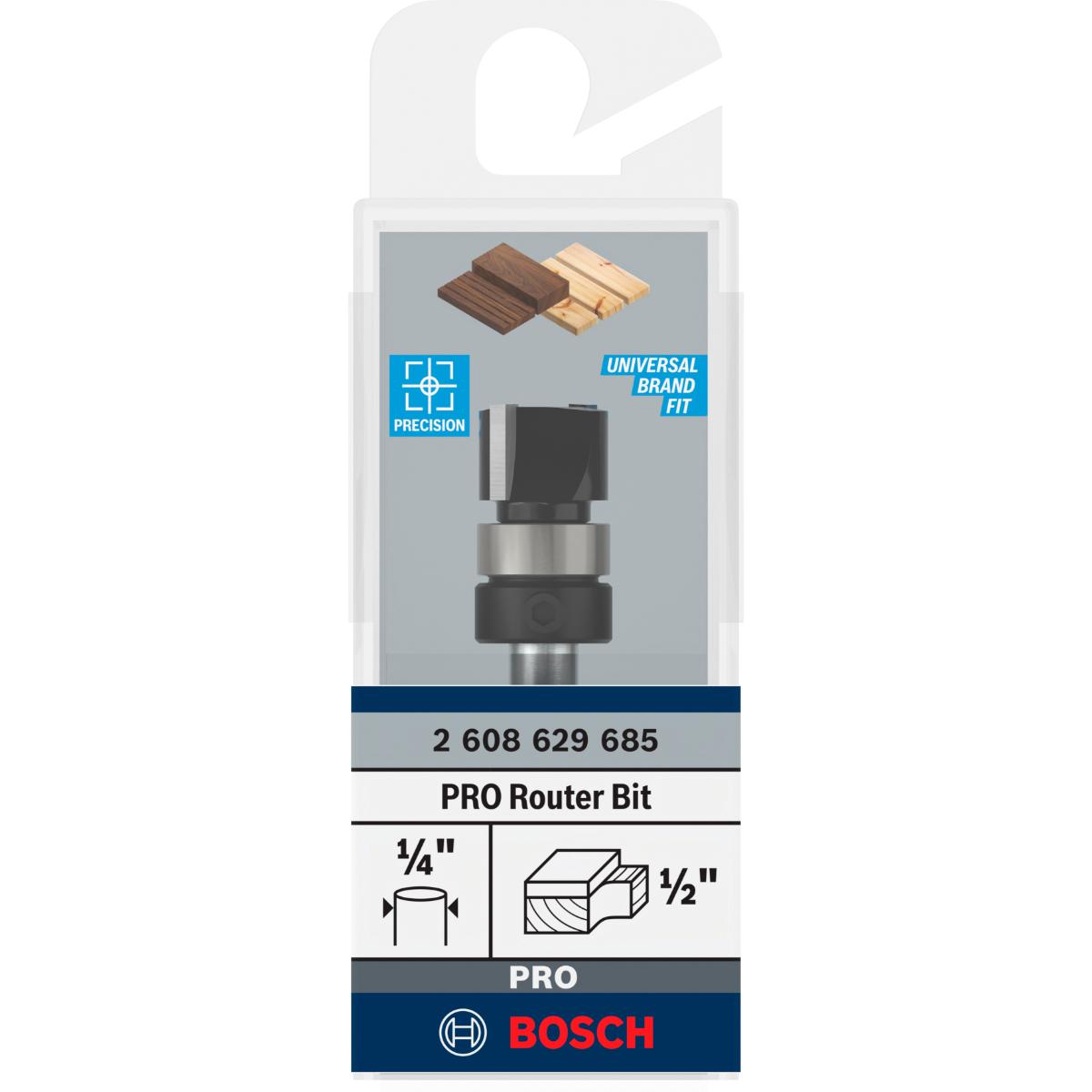 Bosch PRO Bündigfräser, obenliegendes Führungskugellager, Ø 1/2 x L 3/8, Schaft 1/4