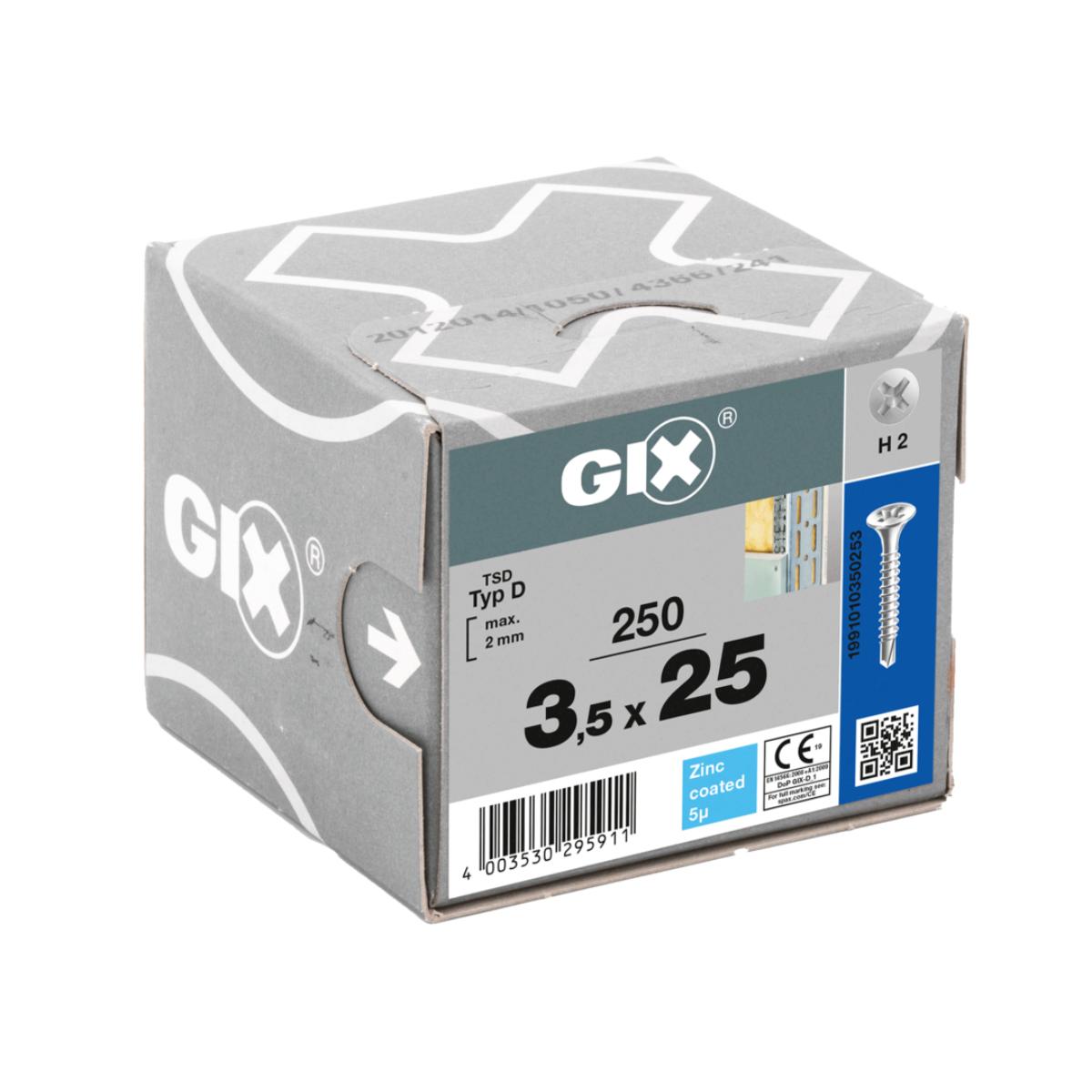SPAX Trockenbauschraube GIX-D für verstärktes Metall verzinkt 3,5 x 25 mm, Vollgewinde, Trompetenkopf 250 Stück