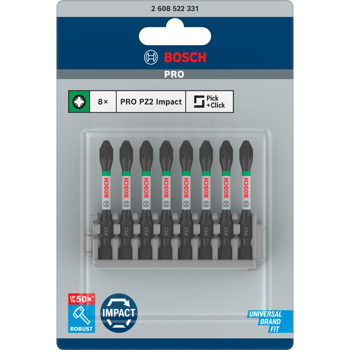 Bosch PRO Schrauberbit-Set Impact Control, 8-teilig, PZ2