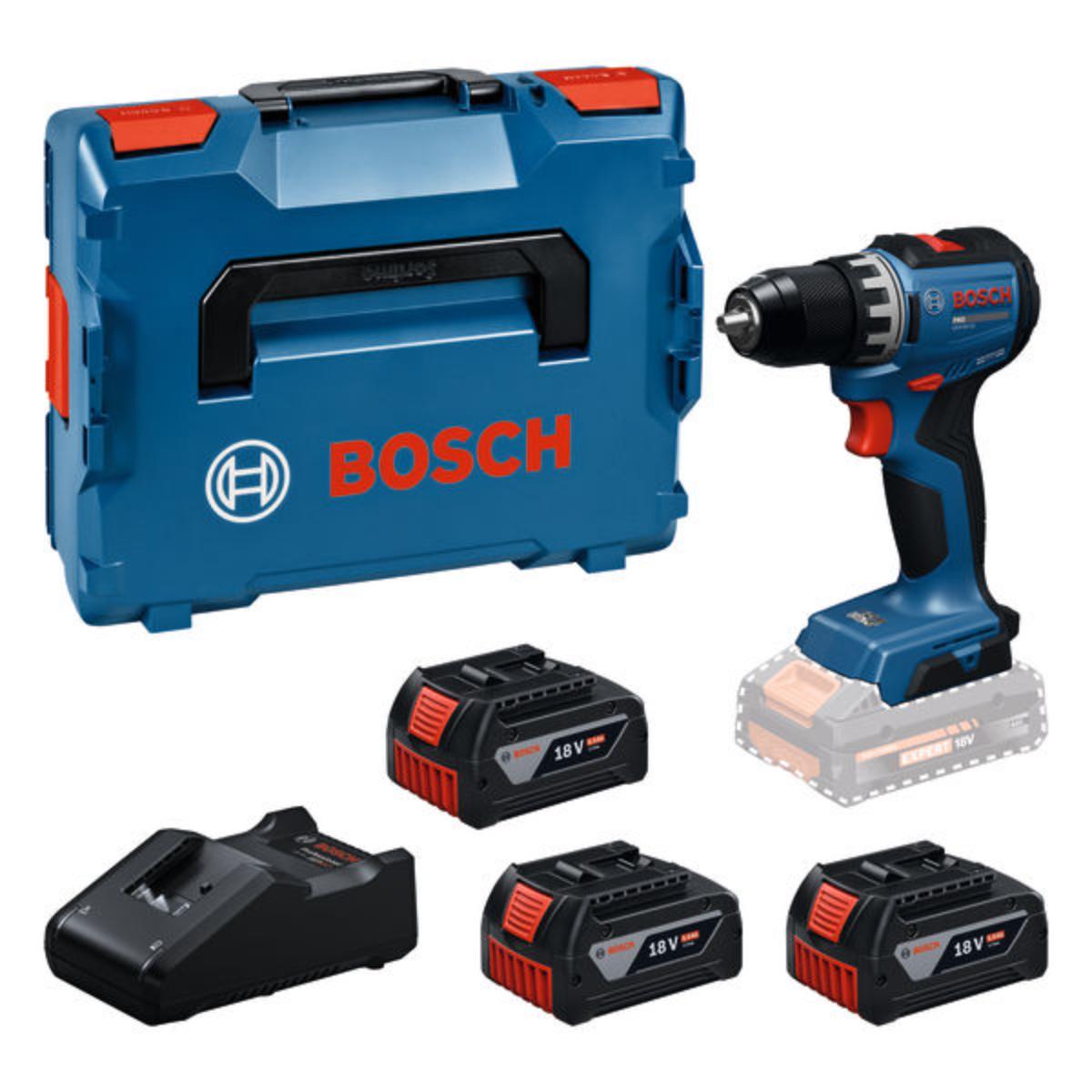 Bosch Akku-Bohrschrauber GSR18V-52, 3x Akku GBA 18V 5.0Ah in L-BOXX