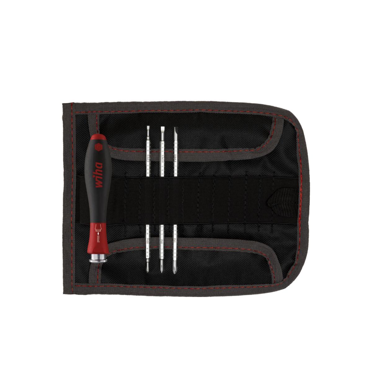 Wiha Schraubendreher mit Wechselklingen Set SYSTEM 4 Schlitz, Phillips, 5-teilges Set mit Rolltasche