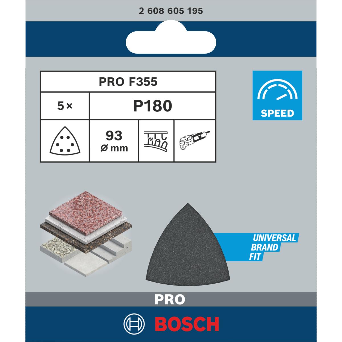 Bosch PRO Schleifblatt F355, 6 Löcher, Klett, 5er-Pack