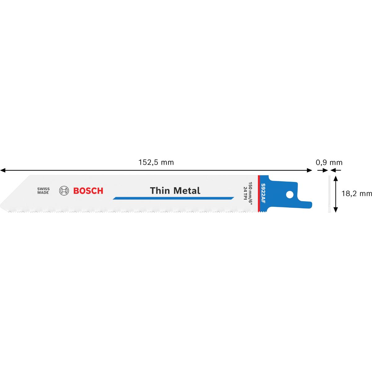 Bosch Thin Metal S922AF Blatt, 0,9 x 19 x 150 mm, 25-Stück