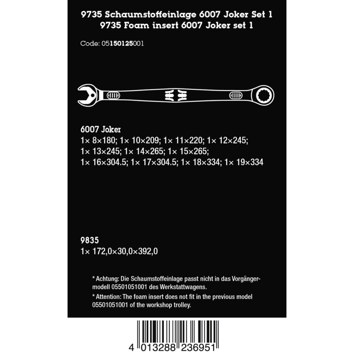 Wera 9735 Schaumstoffeinlage 6007 Joker Set 1