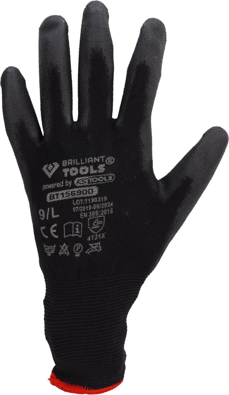 Brilliant Tools 12 Paar schwarze Mikro-Feinstrickhandschuhe, L / 9