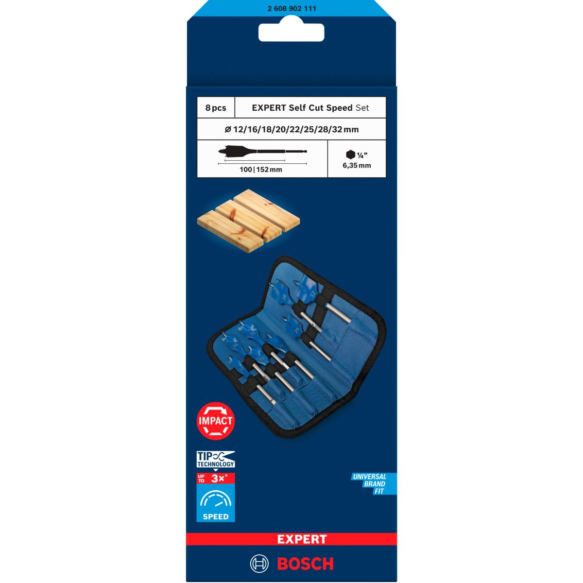 Bosch EXPERT SelfCutSpeed Flachfräsbohrerset, 8-teiliges Set
