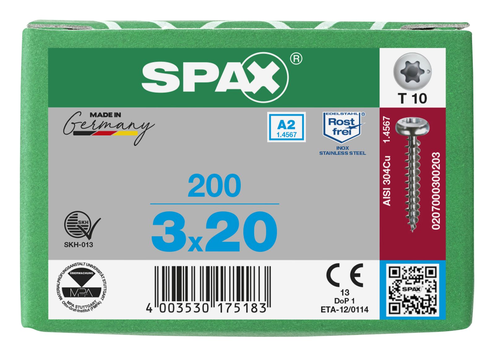 SPAX-S A2 Halbrundkopf T-Star Plus T10 Vollgewinde, 200 Stück