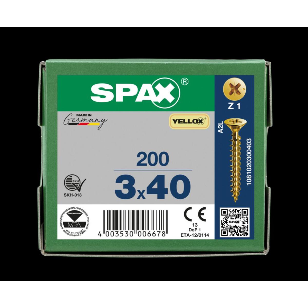 SPAX-S Senkkopf Bremsrippen Kreuzschlitz Z1 Vollgewinde YELLOX, 200 Stück