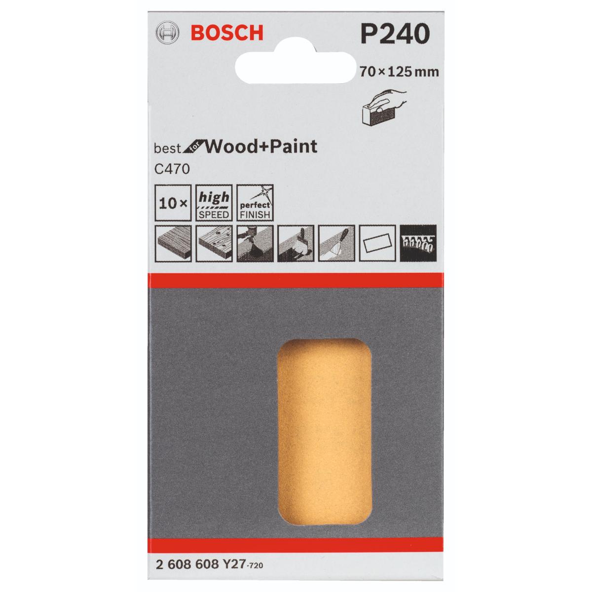 Bosch Schleifblatt C470, 70 x 125 mm, ungelocht, 10er-Pack
