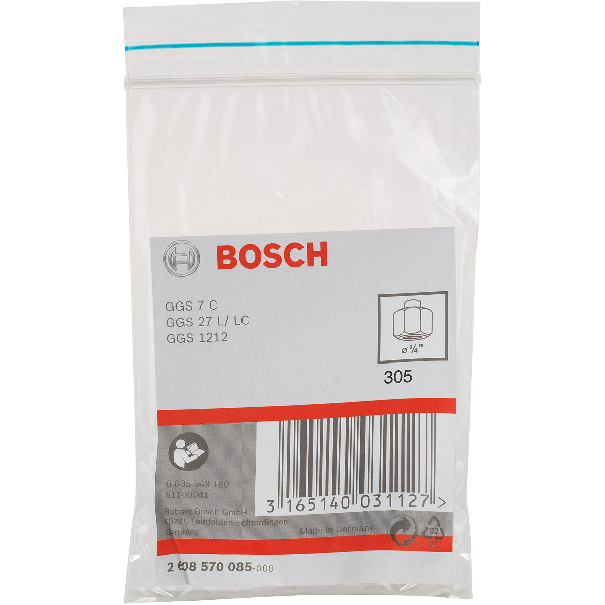 Bosch Spannzange mit Spannmutter, für Bosch-Geradschleifer Ø 1/4"-1/8"