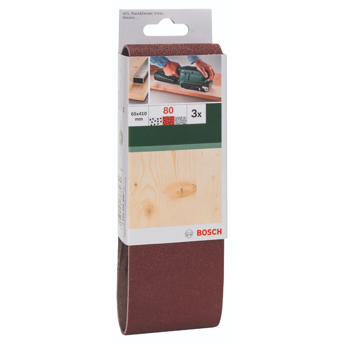 Bosch Schleifband-Set für Bandschleifer, rote Qualität K=80, 65 x 410 mm, 3-tlg.