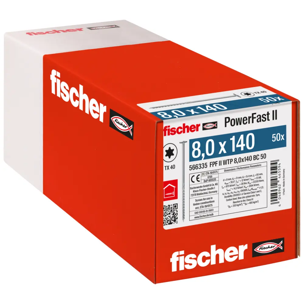 Fischer Holzbauschraube 8,0x140 FPF II WTP BC, Tellerkopf, Innenstern TX, Teilgewinde, blauverzinkt