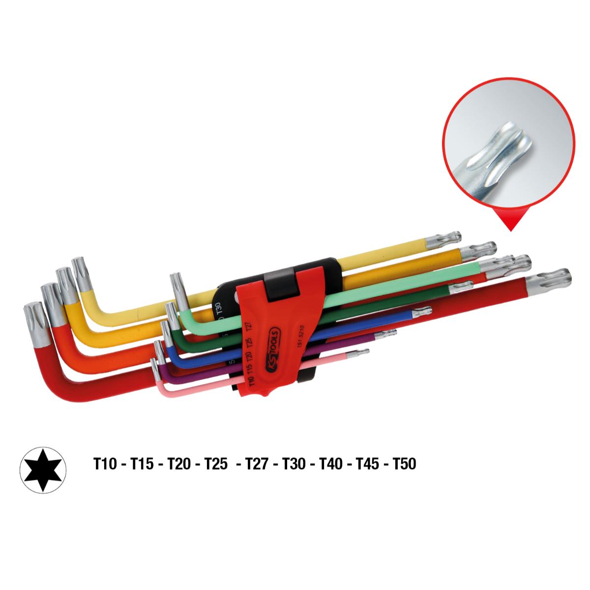 KS Tools Kugelkopf-Torx-Winkelstiftschlüssel-Satz, extra lang, 9-tlg
