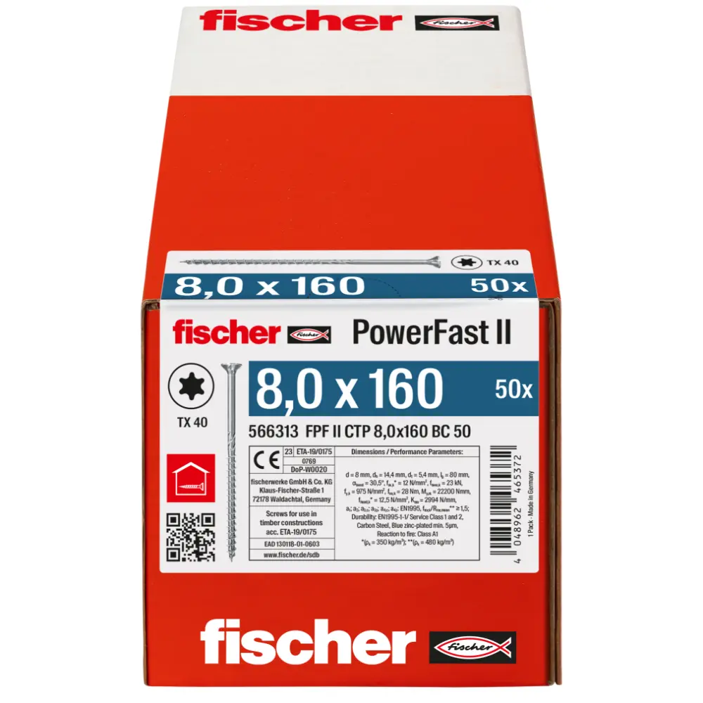 Fischer Holzbauschraube 8,0x160 FPF II CTP BC, Senkkopf, Innenstern TX, Teilgewinde, blauverzinkt