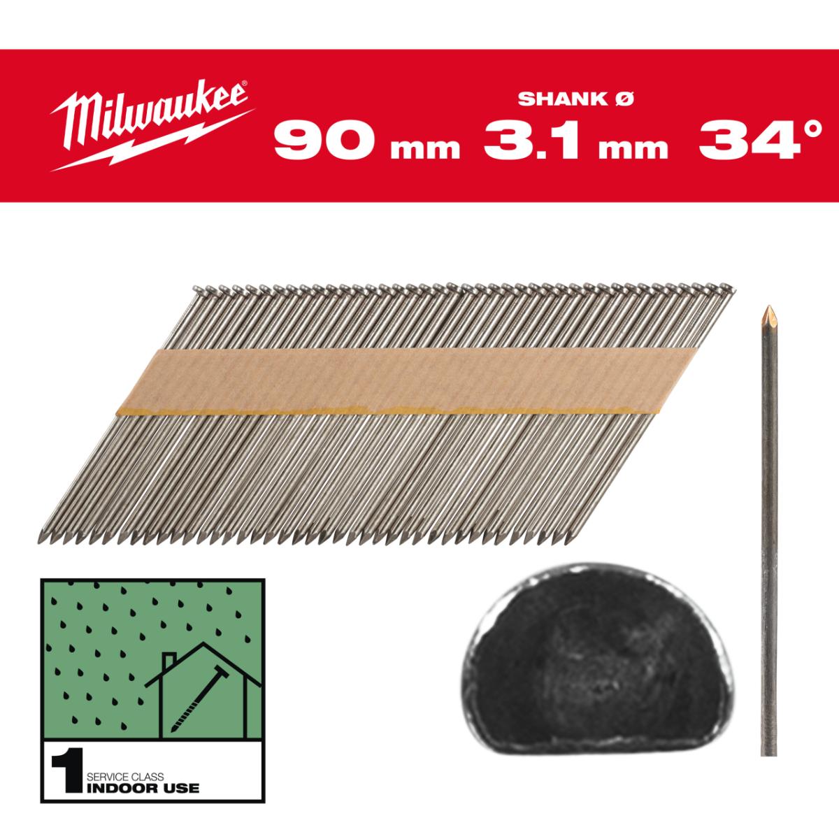 Milwaukee D-Kopf-Nägel 34° Glattschaft SC1 2.200 Stück, blank