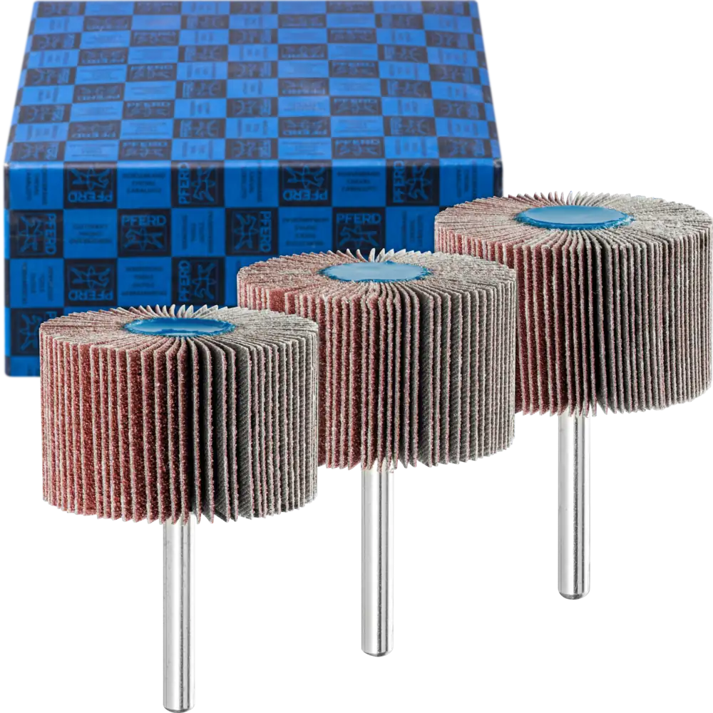 PFERD TOOLS Fächerschleifer-Set 3-tlg. Korund 50x30mm Schaft 6 mm A60, 80,120 für Feinschliff