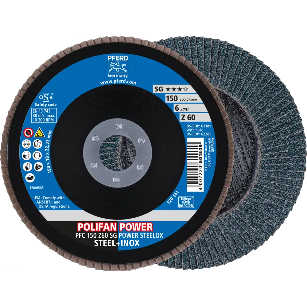 PFERD TOOLS POLIFAN POWER Fächerscheibe PFC konisch Zirkonkorund SG STEELOX Stahl/Edelstahl
