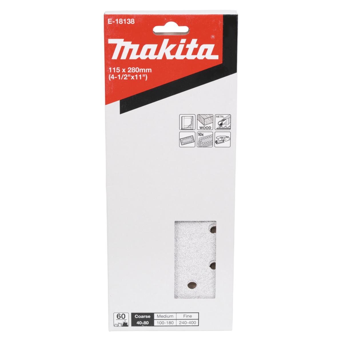 Makita Schleifpapier P60 115x280mm gelocht, Körnung ,14 Loch, 10 Stück