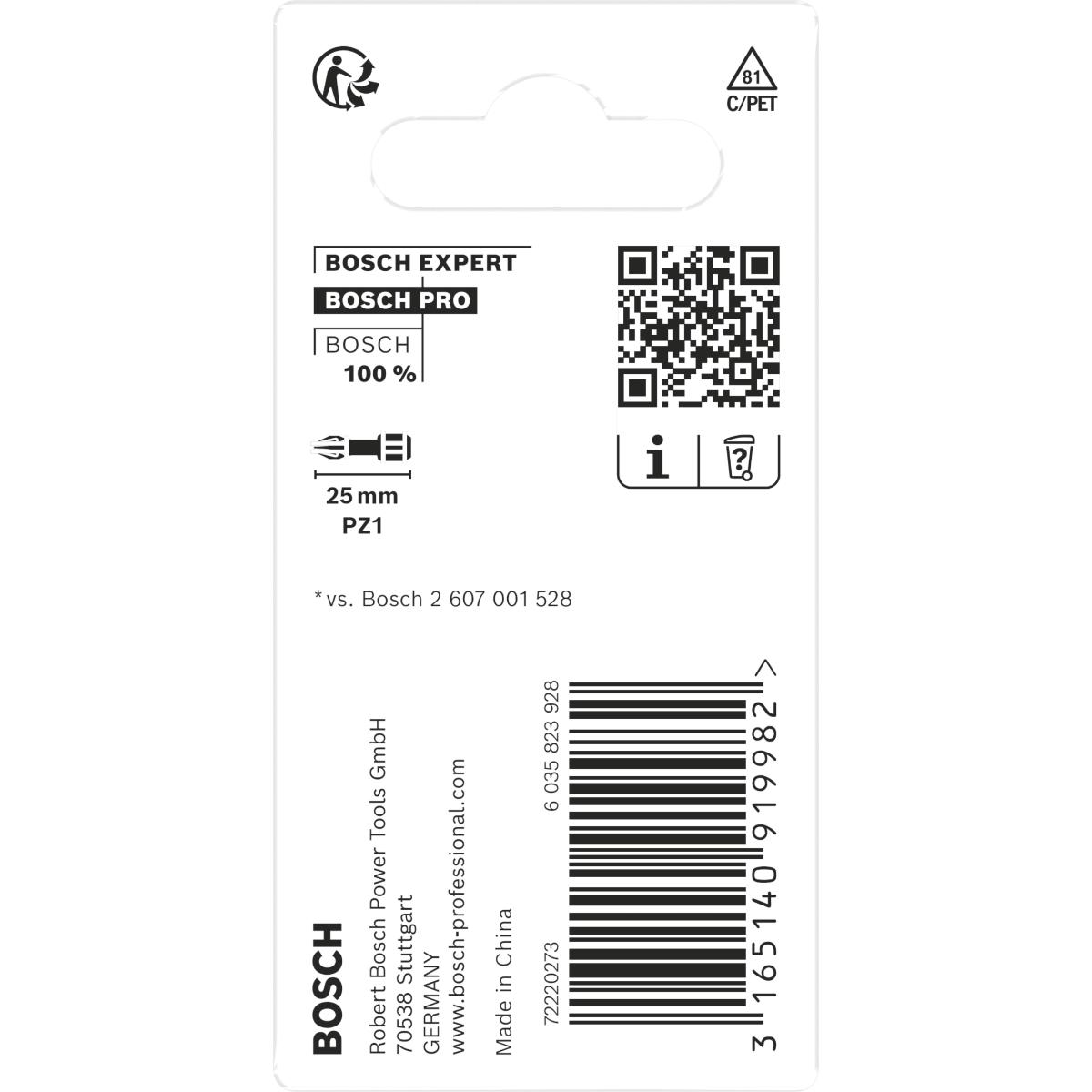 Bosch PRO Impact Control Schrauberbit, 25 mm, 2x PZ1 für Schraubendreher
