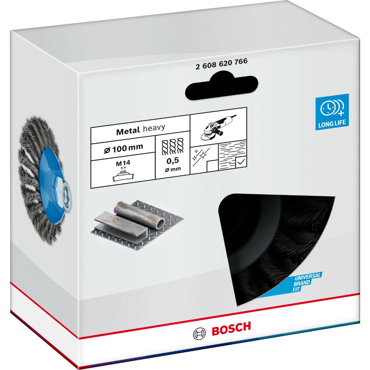 Bosch Metal heavy Kegelbürste, 100 x 0,5 mm, M14, gezopft