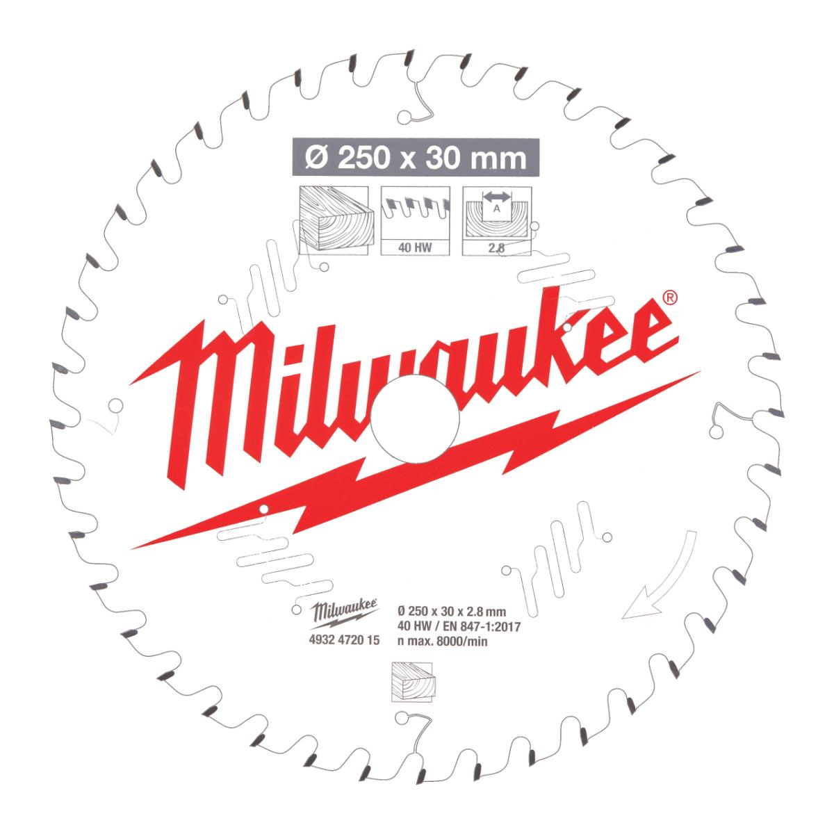Milwaukee - Kreissägeblatt 250/30 mm 40Z Holz  - 4932472015