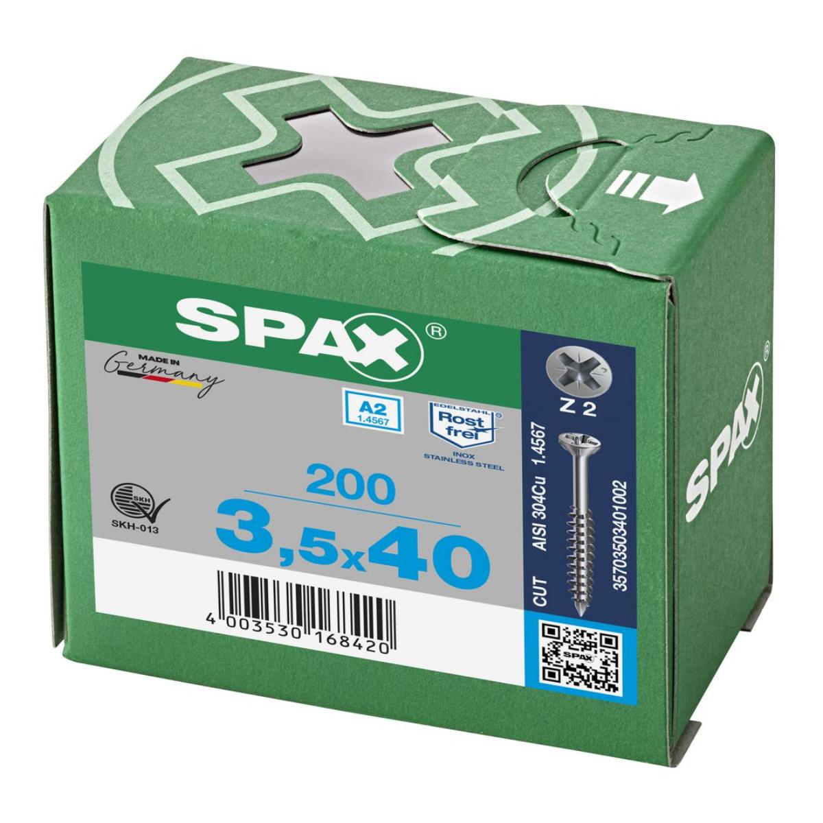 SPAX-S Glasleistenschraube A2 Senkkopf Fräsrippen Kreuzschlitz Z2 Teilgewinde Cut, 200 Stück