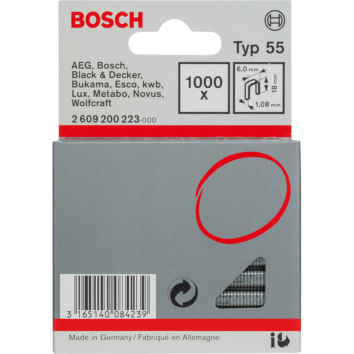 Bosch Schmalrückenklammer Typ 55, 6 x 1,08, 1000er-Pack