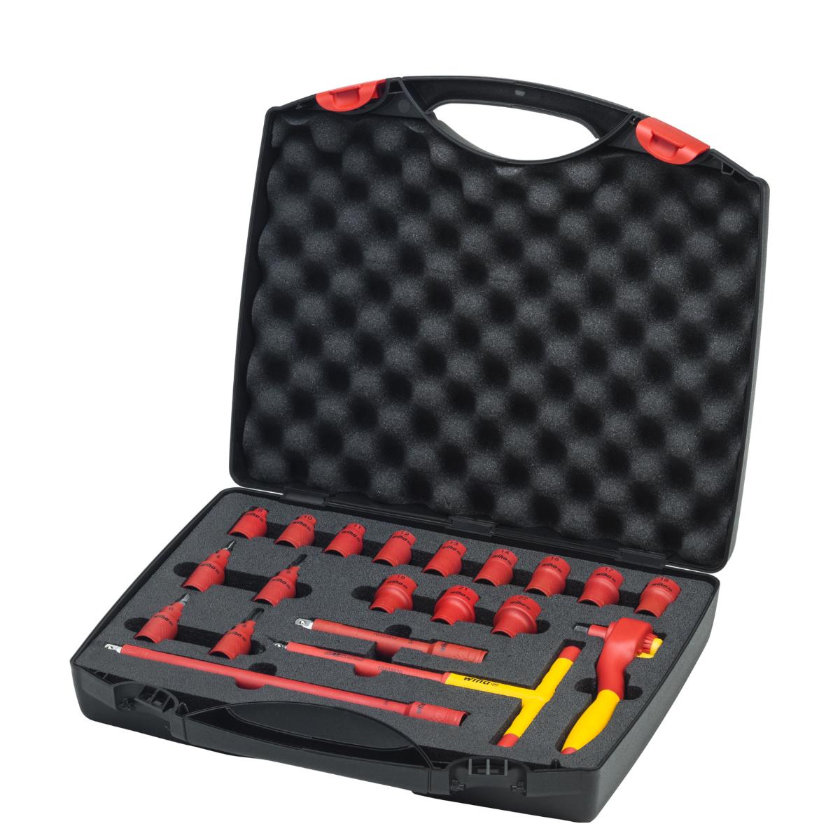 Wiha Umschaltknarren Set electric 3/8 zoll 20-teilges Set mit Druckknopf und Kugelsicherung mit Tasche