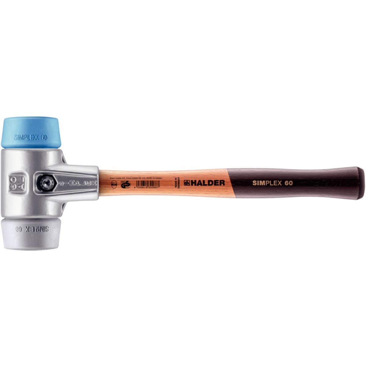 HALDER SIMPLEX - Schonhammer mit Aluminiumgehäuse und Holzstiel, TPE-soft / TPE-mid