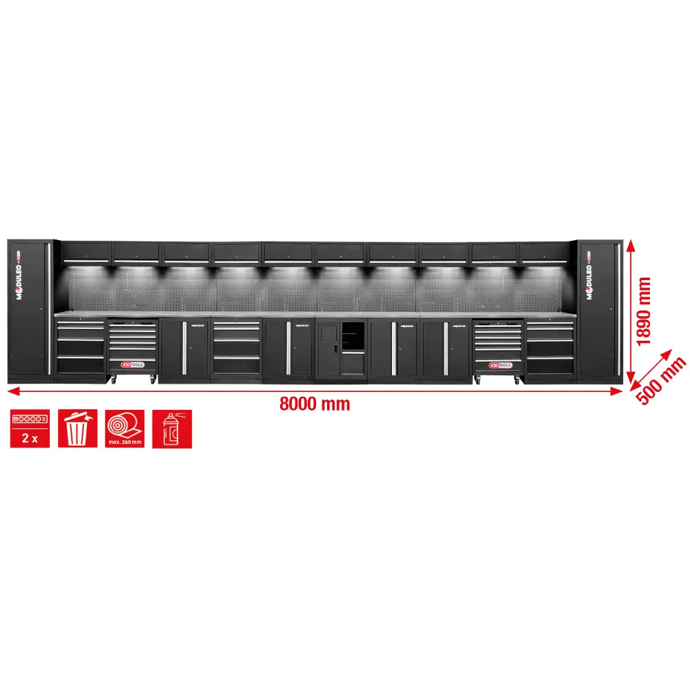 KS TOOLS Werkstatt-Schranksystem, gerade, 8000 x 500 mm, Variante 1