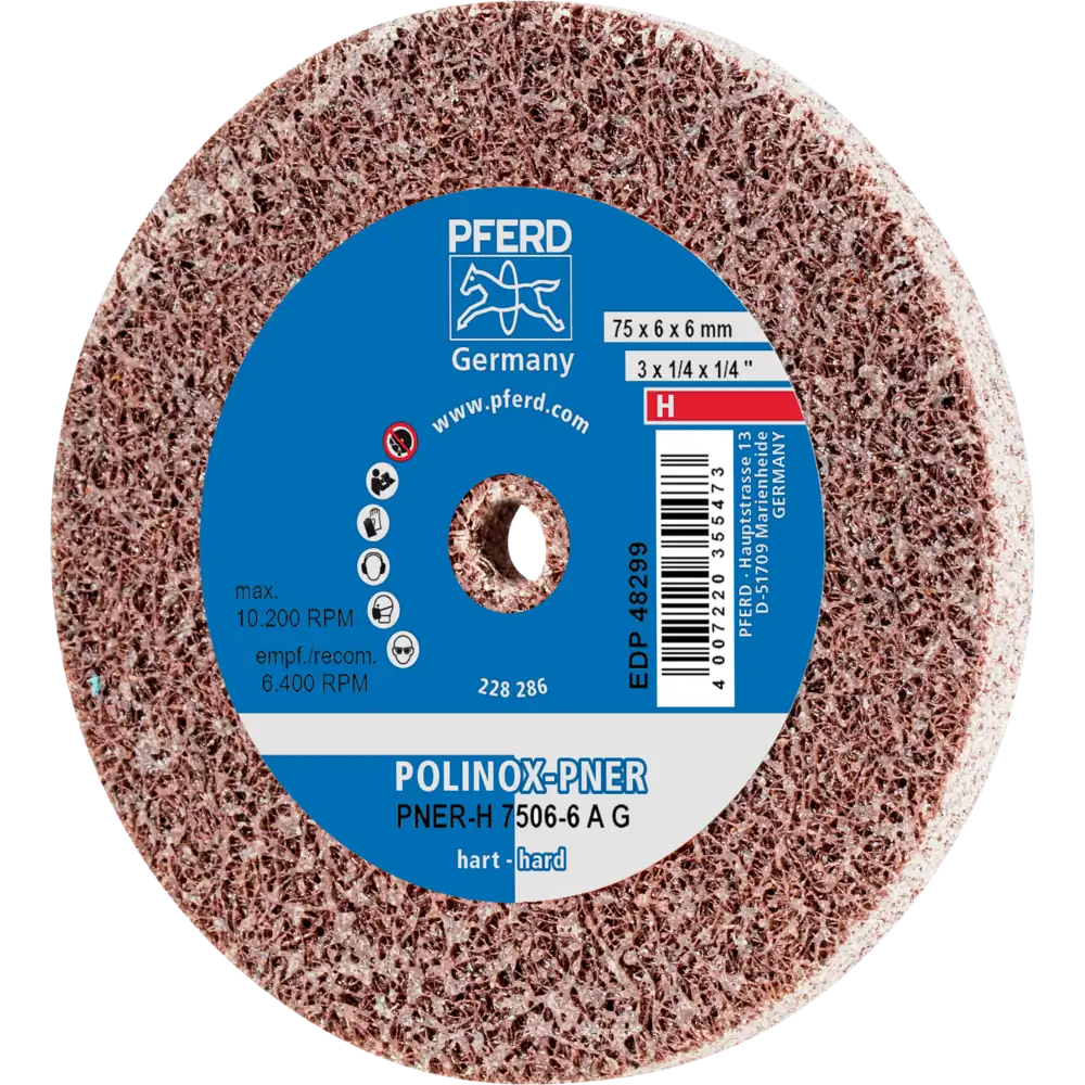 PFERD TOOLS POLINOX verpresstes Vlies-Rad PNER für Geradschleifer, Biegwellen und Schleifblöcke