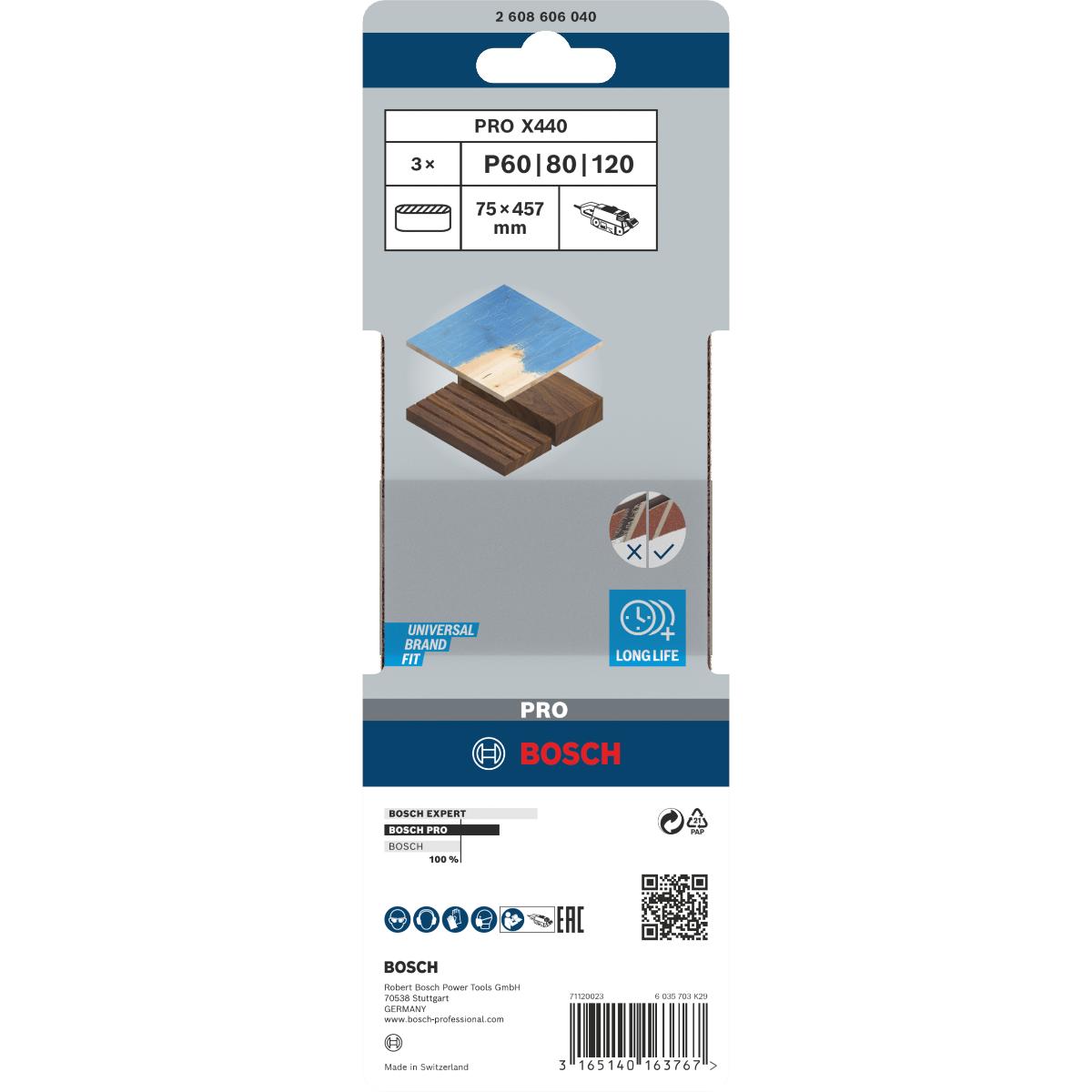 Bosch PRO Schleifband-Set X440 Best for Wood and Paint, 3-teilig, 3er Set Körnung 60/80/100