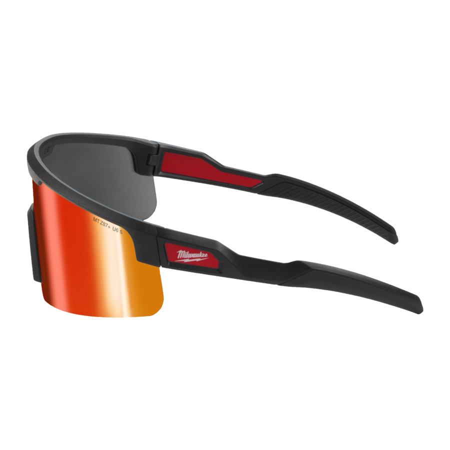 brille, sportbrille, orange spiegel, rahmen schwarz, milwaukee