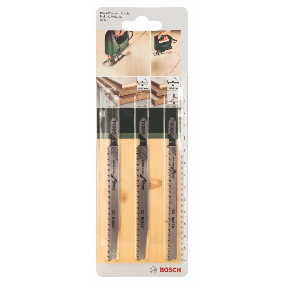 Bosch Stichsägeblatt-Set Einnockenschaft T 308 B (2x), T 308 BO, 3-tlg.