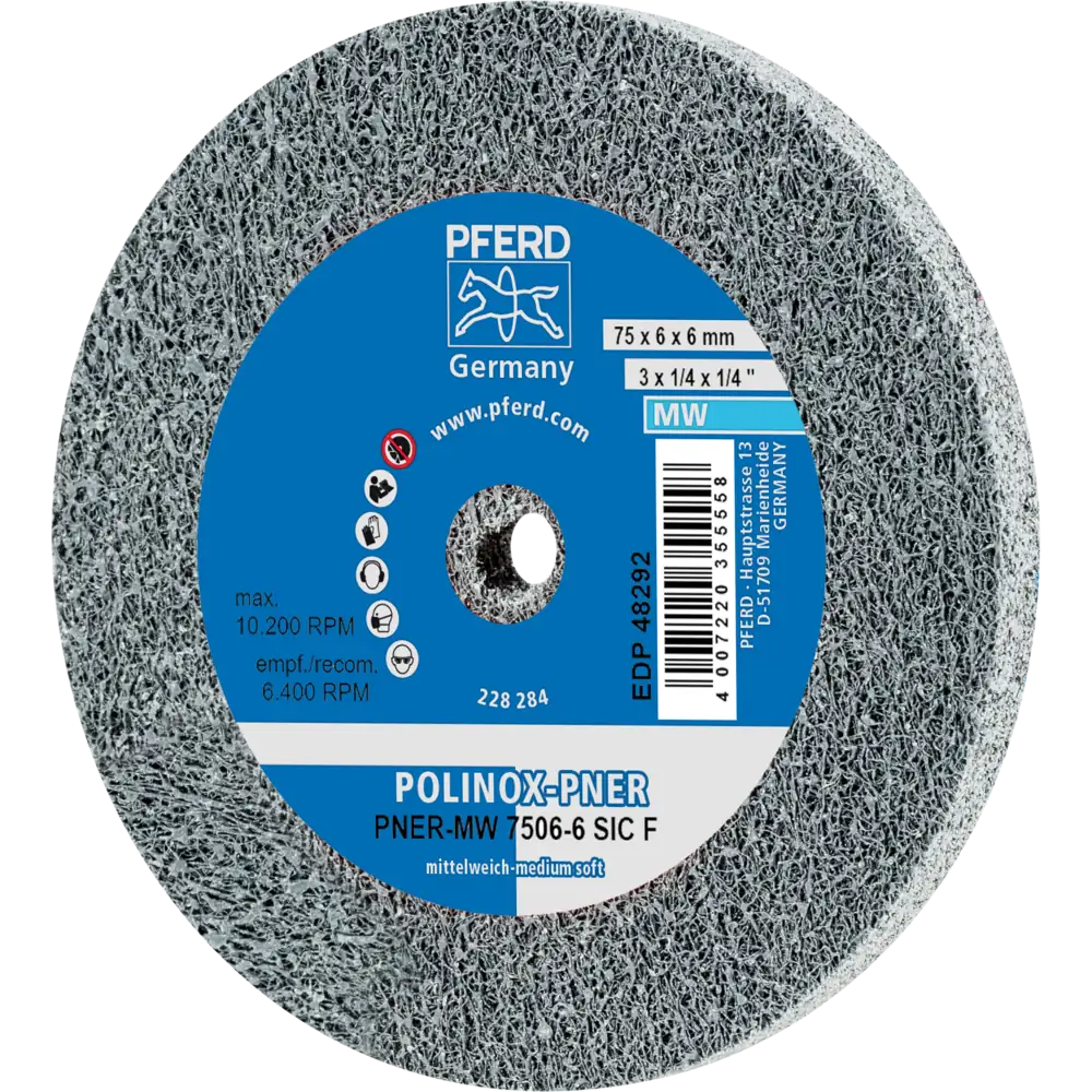 PFERD TOOLS POLINOX verpresstes Vlies-Rad PNER für Geradschleifer, Biegwellen und Schleifblöcke