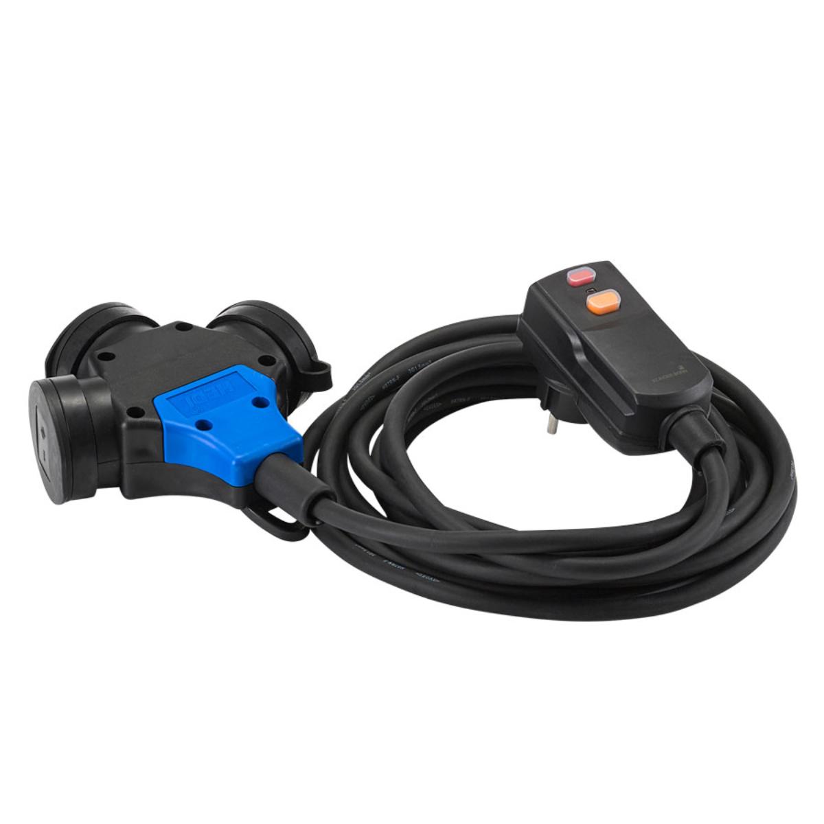 HEDI Verlängerungsleitung mit Personenschutz-Winkelstecker, Neopren-Gummi, schwarz mit 3-fach Schutz