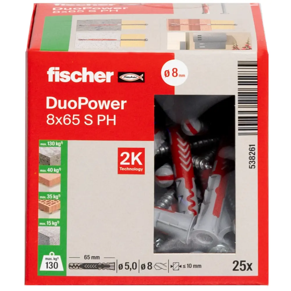 Fischer Universaldübel DuoPower 8x65 S PH mit Schraube Panhead
