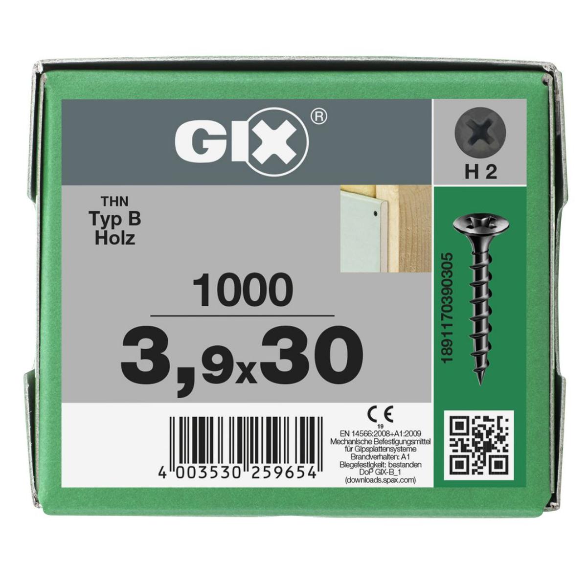 SPAX GIX-B Trompetenkopf H2 Grobgewinde phosphatiert, 1000 Stück