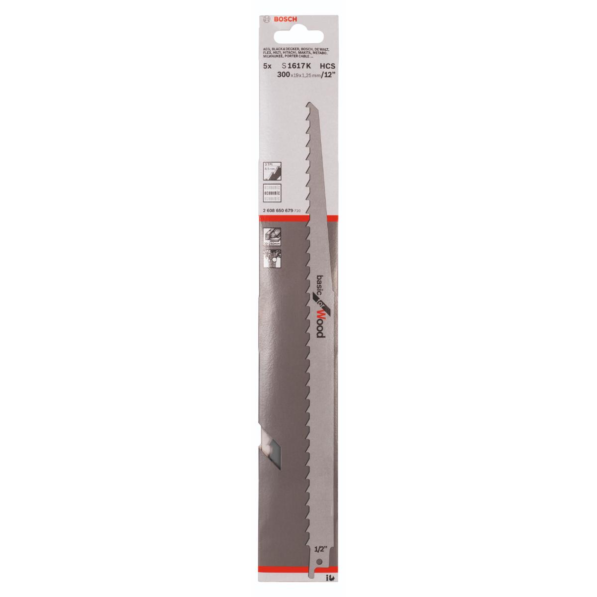 Bosch Säbelsägeblatt S 1617 K, Basic for Wood, 5er-Pack