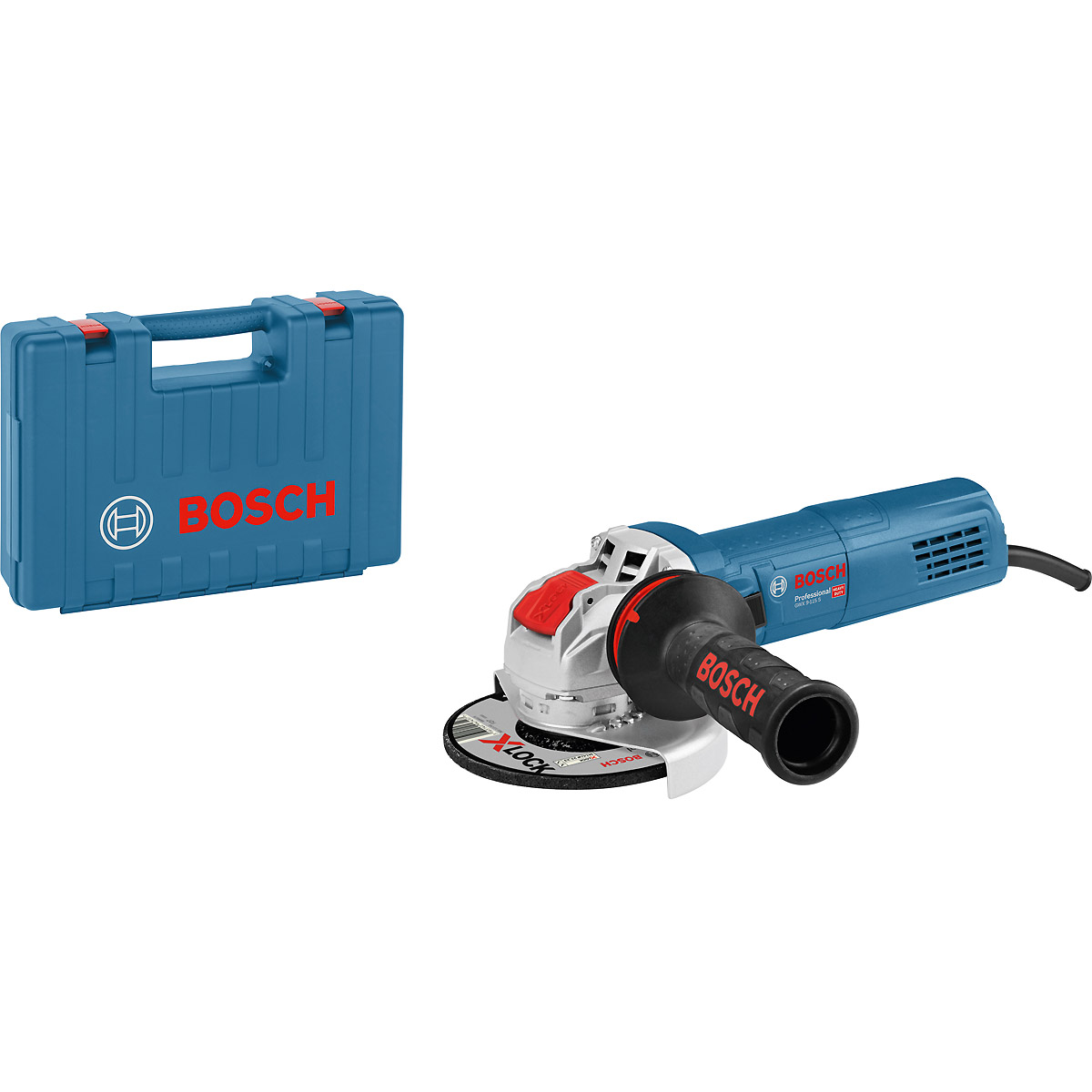 Bosch Winkelschleifer GWX 9-115 S, 900-W, X-LOCK, mit Zusatzgriff, Koffer, Schutzhaube