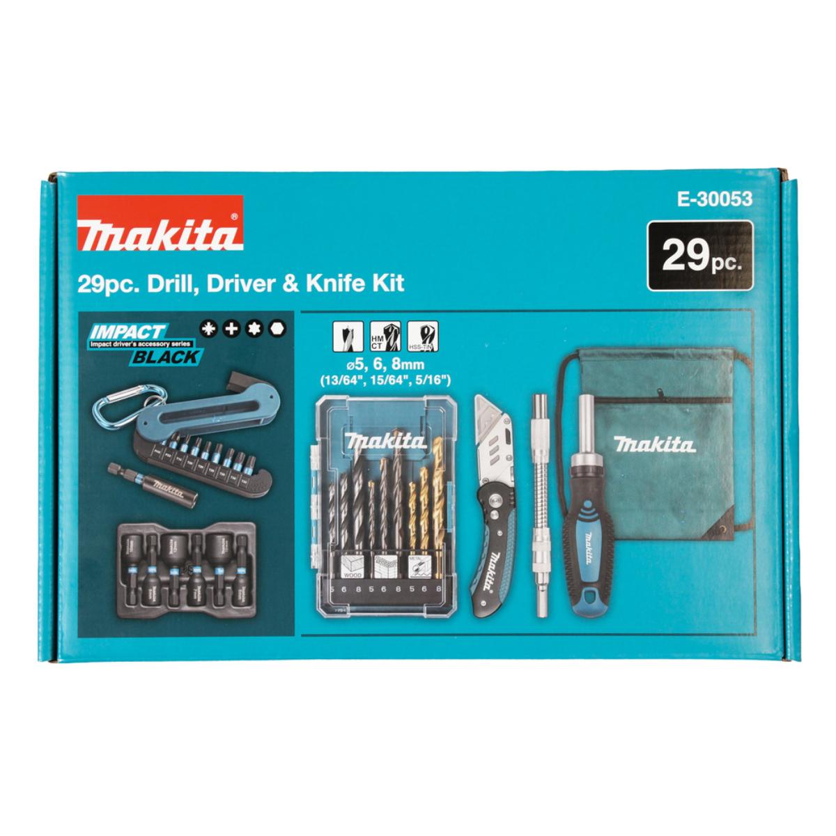 Makita Handwerker 29-teilges Set Bohrer-Set Bit-Set Steckschlüsseleinsätze Schraubendreher Klappmesser