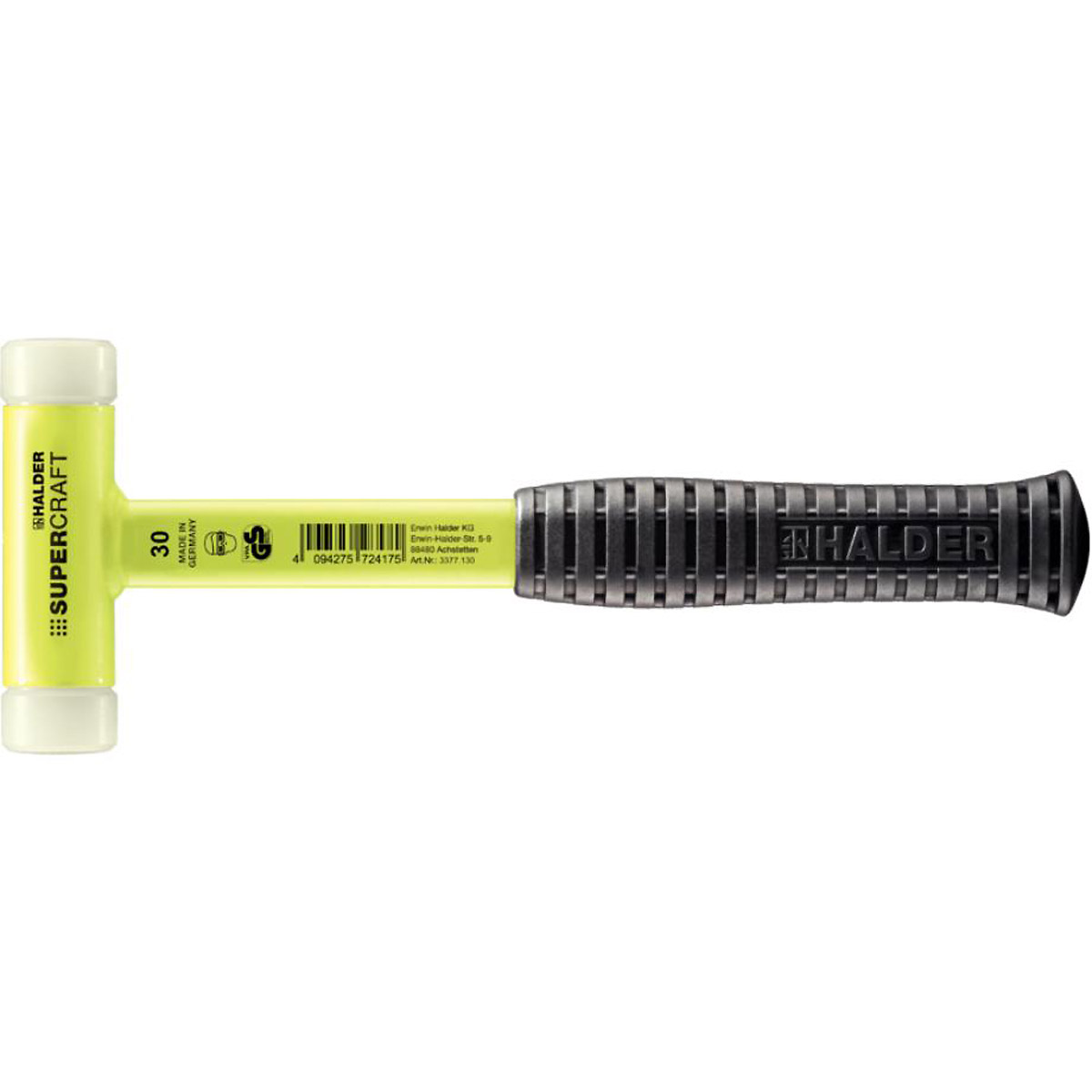 HALDER SUPERCRAFT - Schonhammer rückschlagfrei mit bruchsicherem Stahlrohrstiel, gelb lackiert Nylon