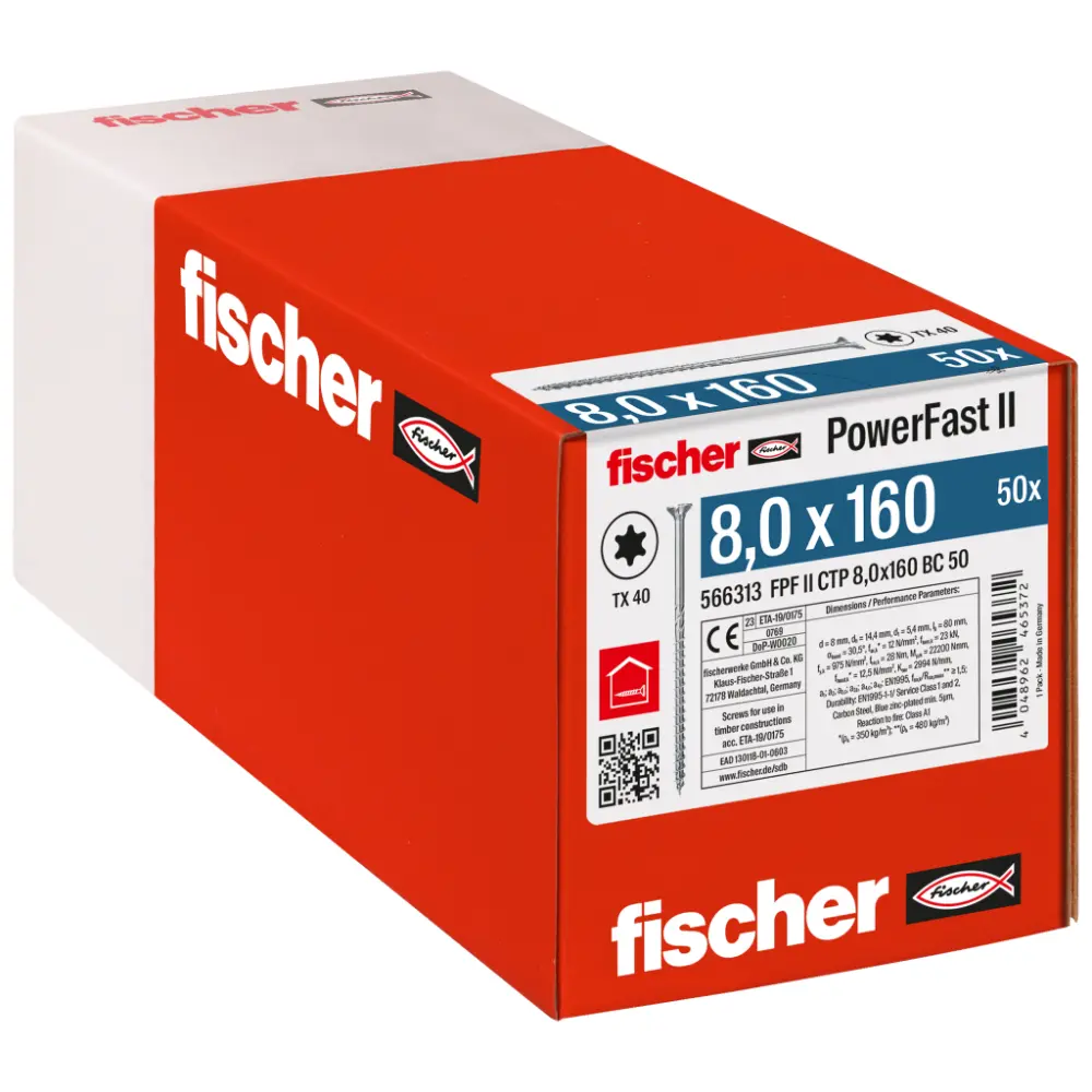 Fischer Holzbauschraube 8,0x160 FPF II CTP BC, Senkkopf, Innenstern TX, Teilgewinde, blauverzinkt