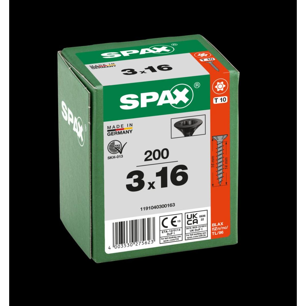 SPAX-S Senkkopf T-Star Plus T10 Vollgewinde schwarz verzinkt, 200 Stück