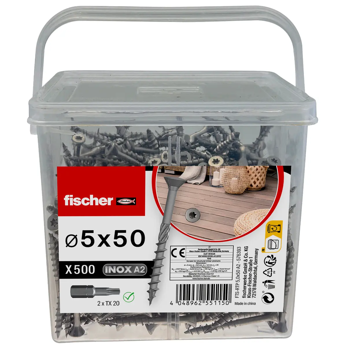 Fischer Terrassenschrauben FTS-RTP 5,0 x 50 A2 BT 500