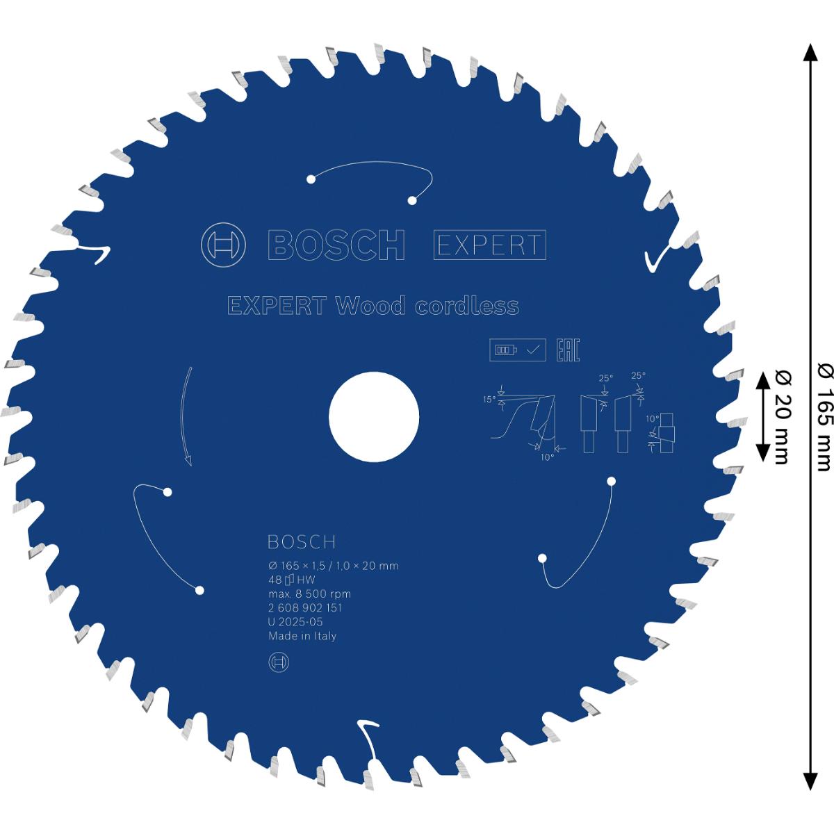 Bosch EXPERT Wood Kreissägeblatt, 165x1, 45x20 mm, Z48