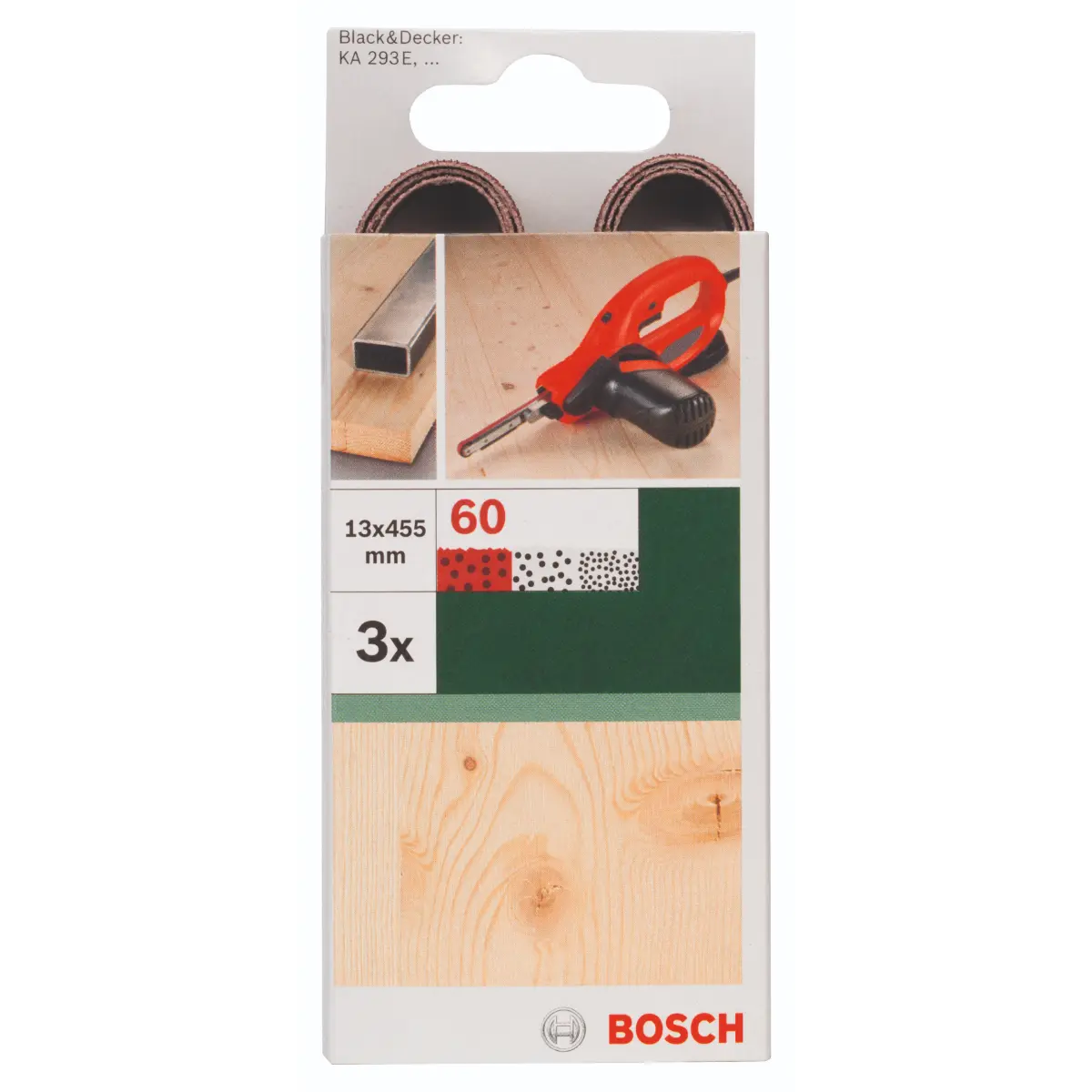 Bosch Schleifband-Set für Black+Decker Powerfile, rote Qualität 13x451mm, K=60, 3-tlg.