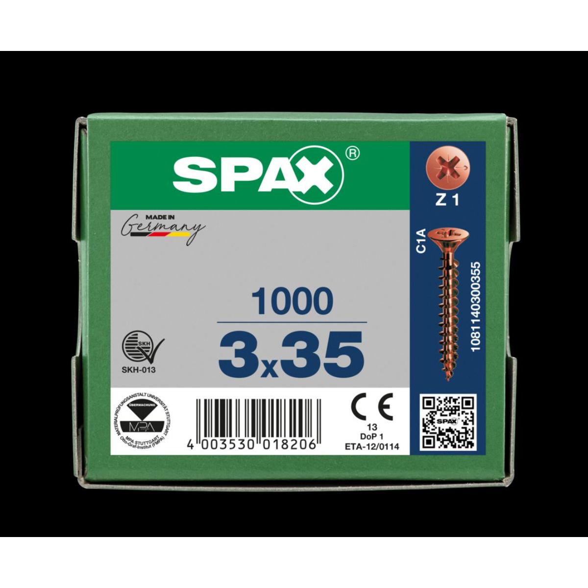 SPAX-S Senkkopf Bremsrippen Kreuzschlitz Z1 Vollgewinde brüniert, 1000 Stück